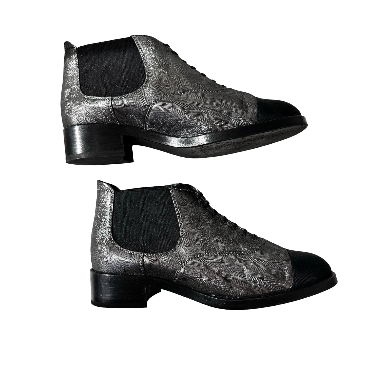 Used CHANEL Short Boots Shoes Silver Black Shoes