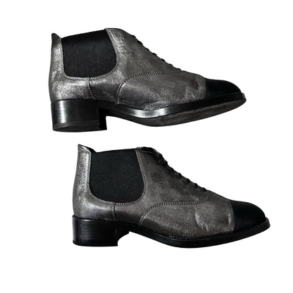 Used CHANEL Short Boots Shoes Silver Black Shoes