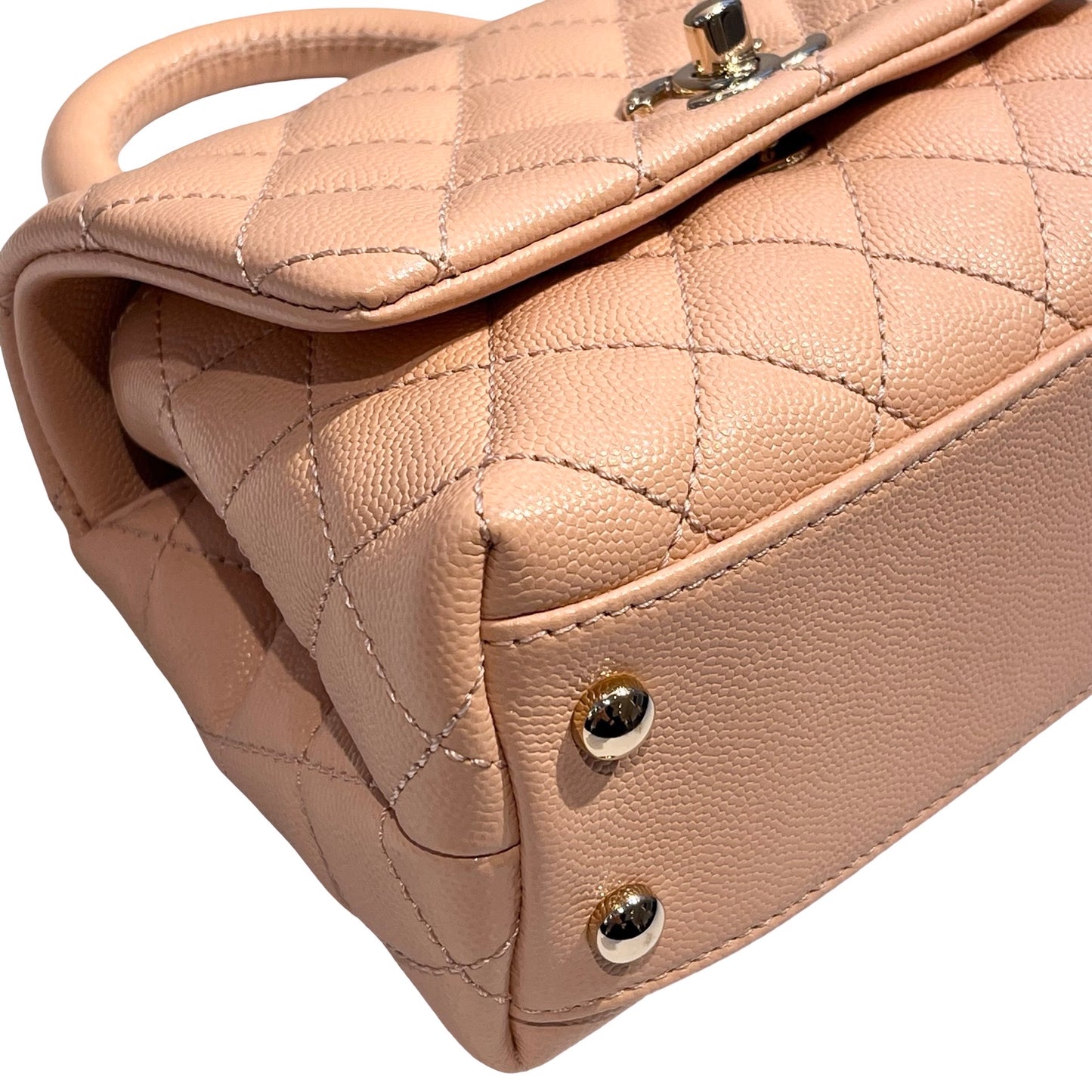 Used CHANEL Caviar Leather Coco Handle Small Shoulder Bag Beige GHW