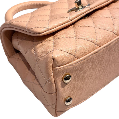 Used CHANEL Caviar Leather Coco Handle Small Shoulder Bag Beige GHW