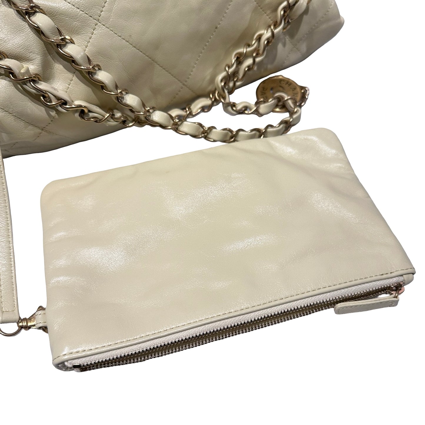 Used CHANEL Shoulder Bag Navy Beige GHW