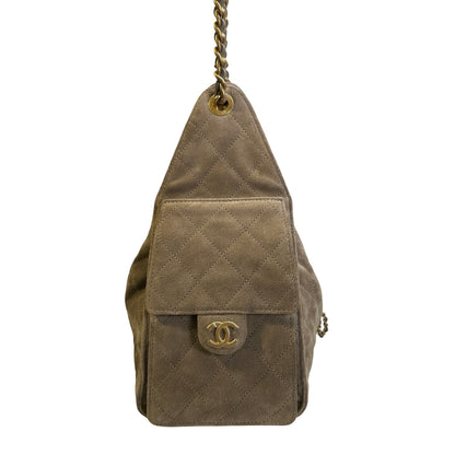Used CHANEL Suede Quilted Suede Quilted Handbag Handbag Khaki Gold
