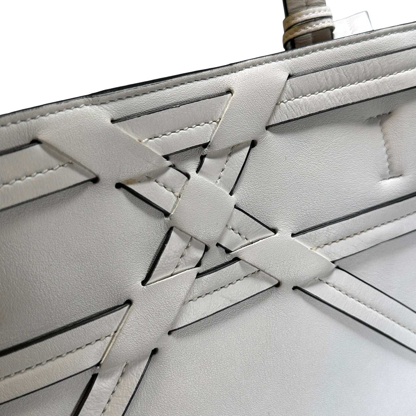Used DIOR Leather Interlaced Shopper Tote Tote Bag White PHW