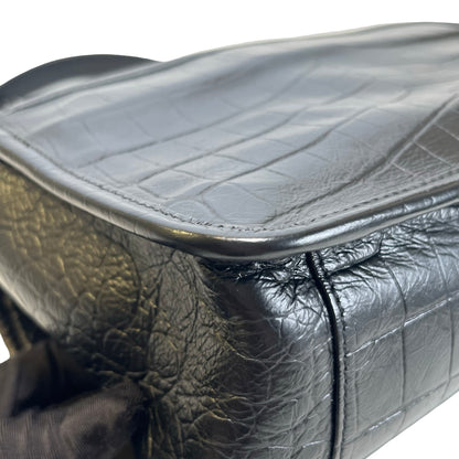 Used SAINT LAURENT Crocodile Embossed Leather Shoulder Bag Black