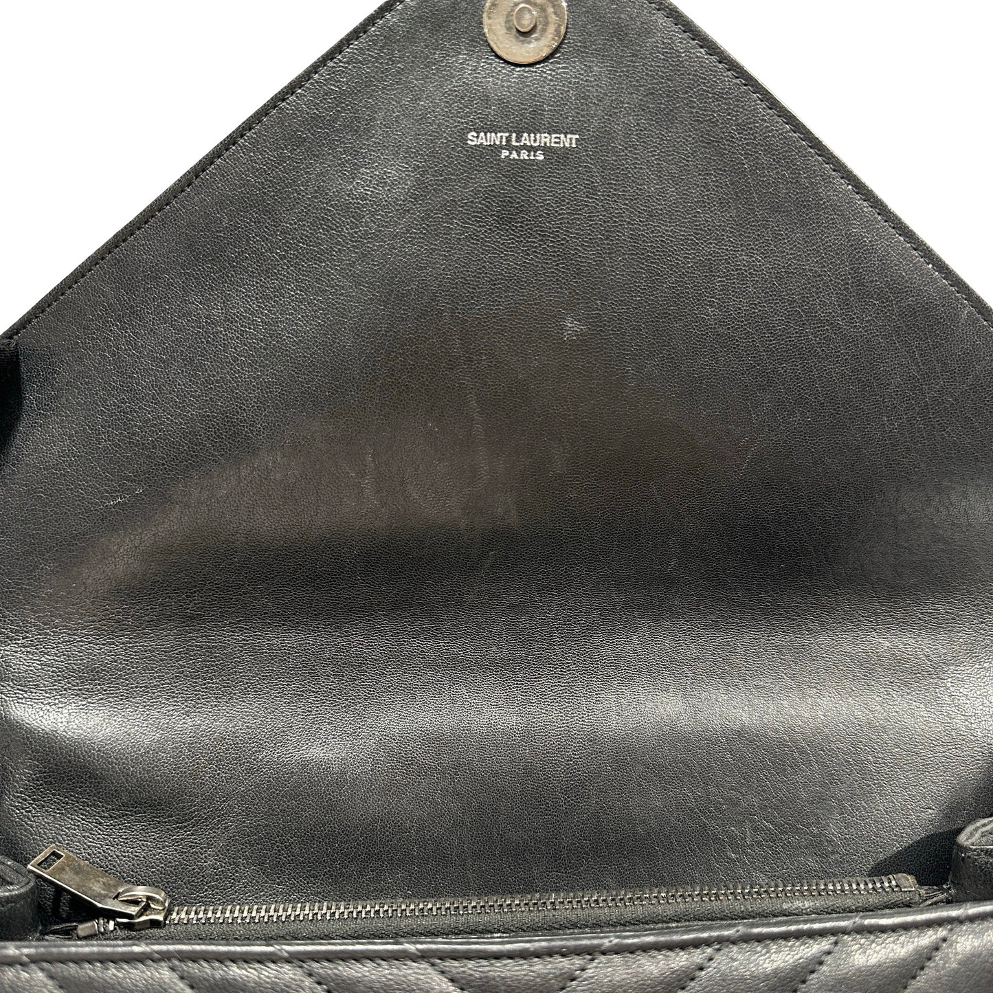 Used SAINT LAURENT Lambskin Leather College medium Shoulder Bag Black PHW