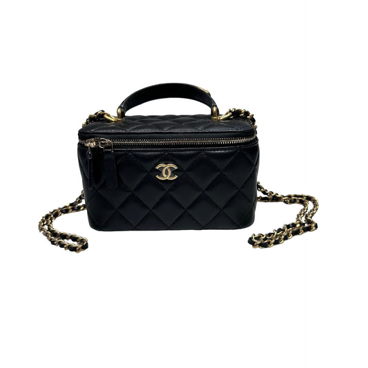 Unused CHANEL Chanel Vanity Case Chain Shoulder Bag Black GHW