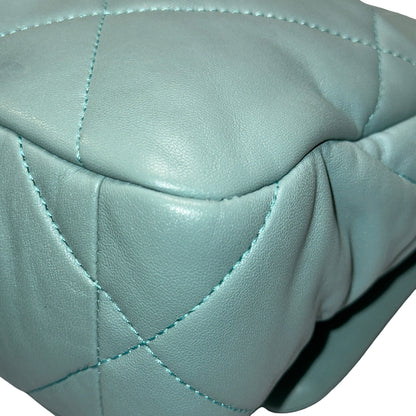 Used CHANEL Lambskin Quilted Chanel 19 Chain Shoulder Bag Light Blue Gold