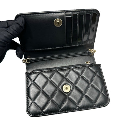 Used CHANEL WOC with PEARL Cross Body Bag Black GHW