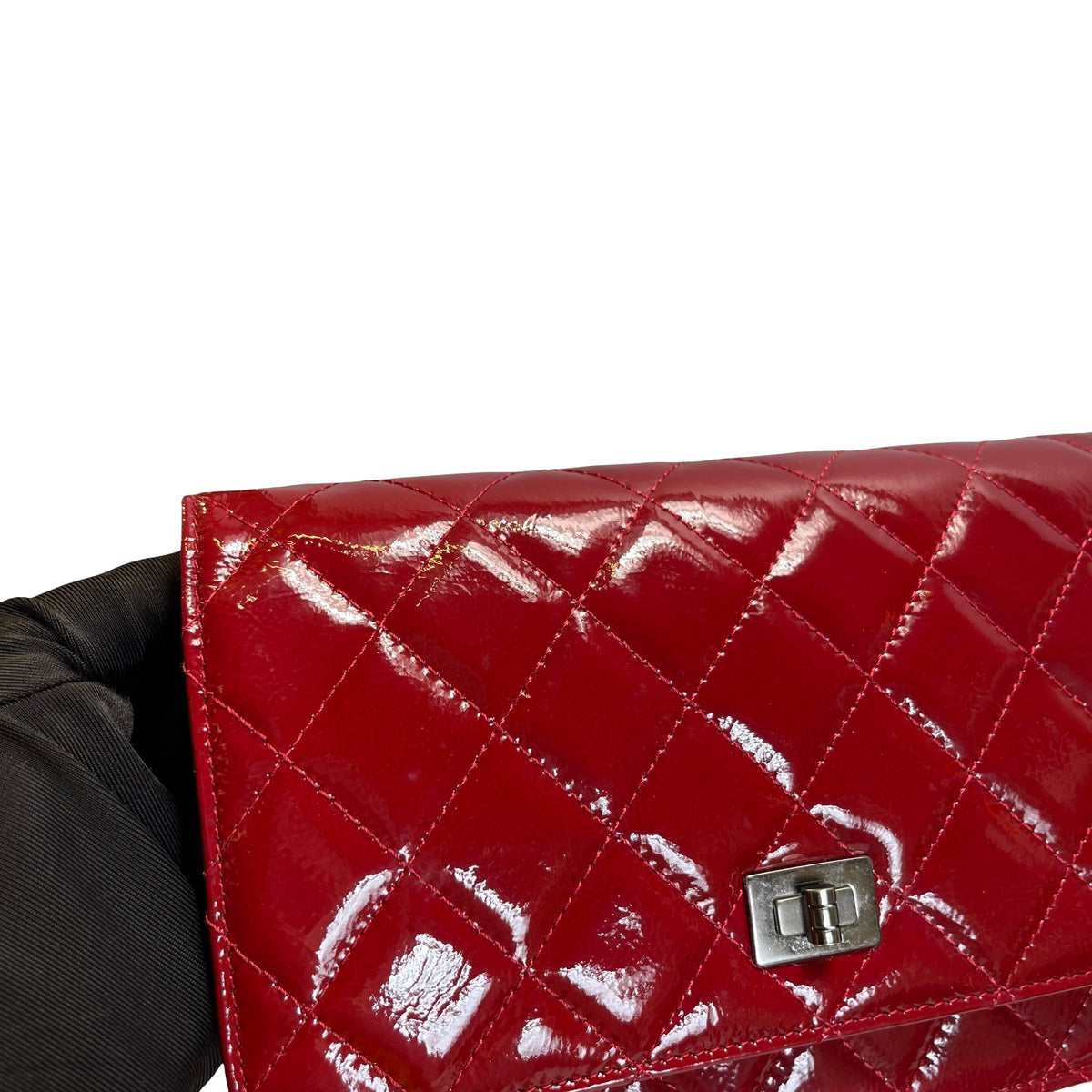 Used CHANEL Quilted Patent Leather 2.55 WOC Handbag Red