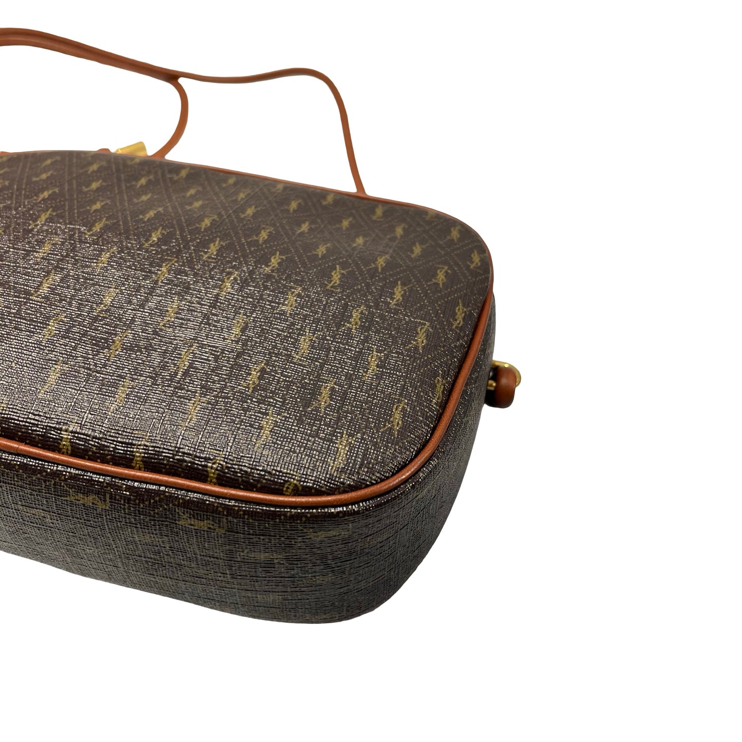 Used SAINT LAURENT Calfskin Leather Monogram Crossbody Shoulder Bag Brown GHW