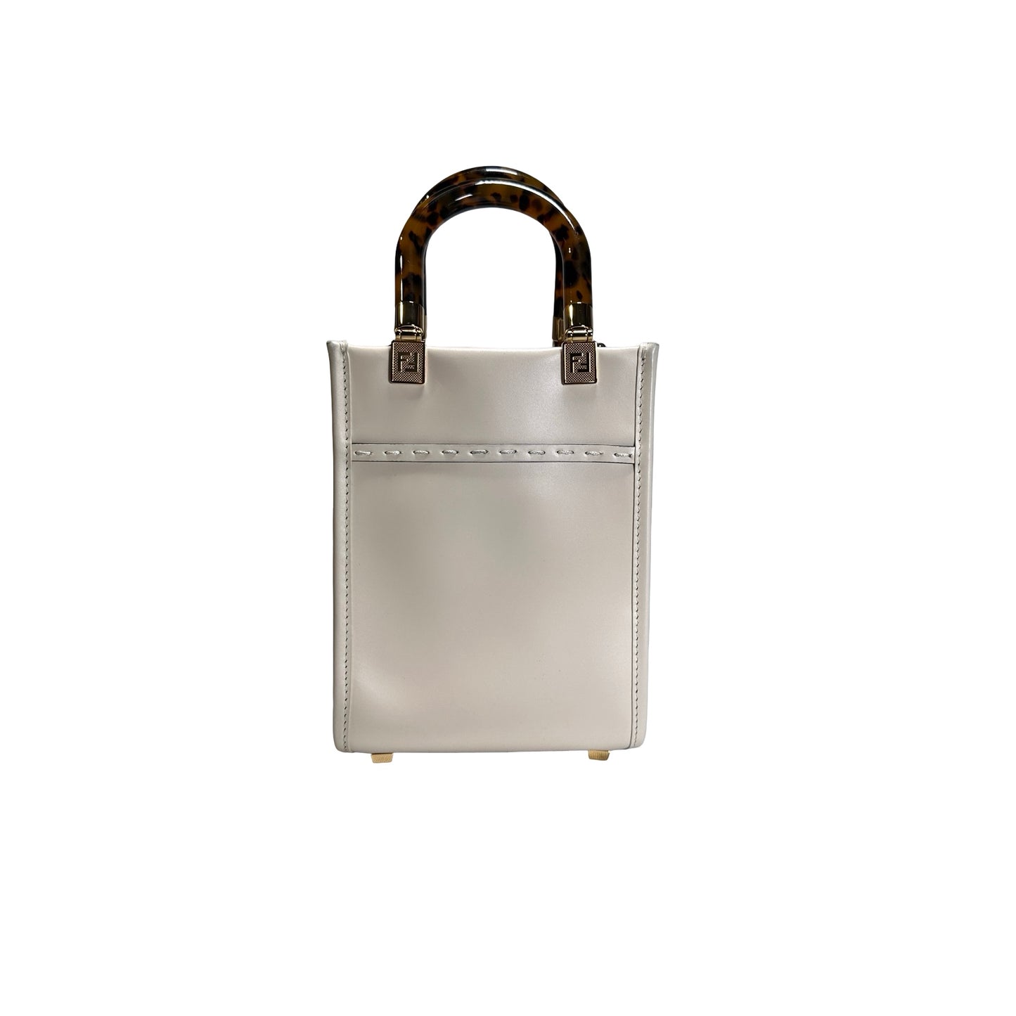 Used FENDI Mini Sunshine Shopper Crossbody Bag White GHW
