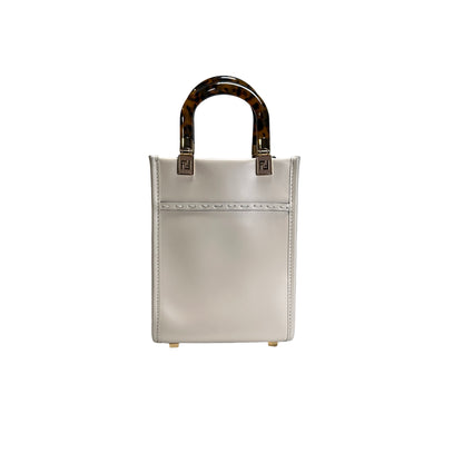 Used FENDI Mini Sunshine Shopper Crossbody Bag White GHW