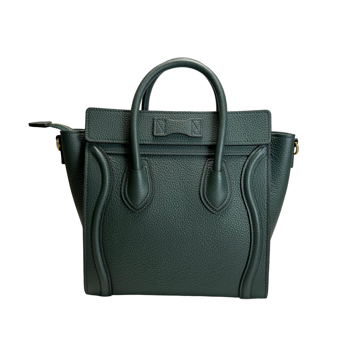 Used CELINE Drummed Calfskin Luggage Nano Handbag Dark Green