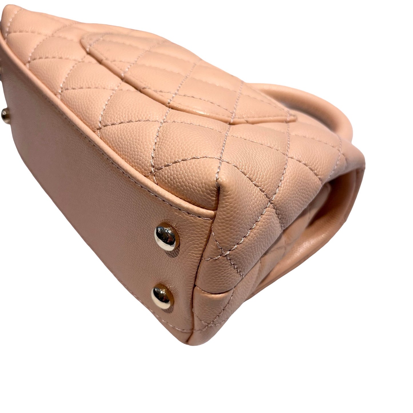 Used CHANEL Caviar Leather Coco Handle Small Shoulder Bag Beige GHW