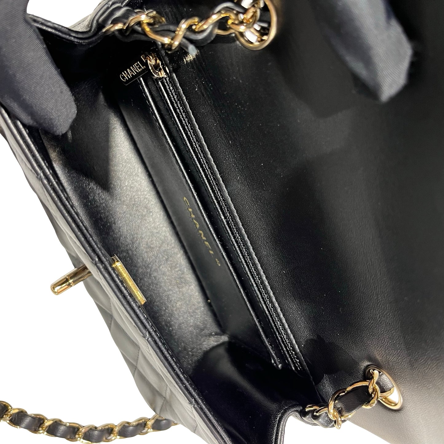 Used CHANEL Lambskin Leather 20 Mini Flap Cross Body Bag Black GHW
