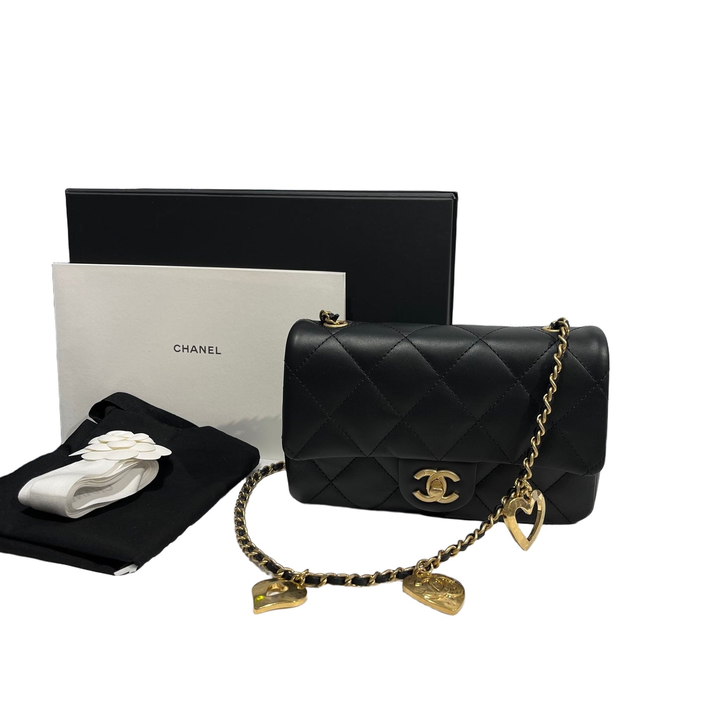 Used CHANEL Quilted Lambskin Mini Flap Bag Chain Shoulder Bag Black GHW