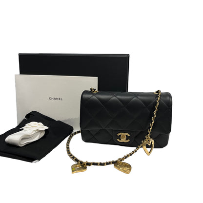 Used CHANEL Quilted Lambskin Mini Flap Bag Chain Shoulder Bag Black GHW