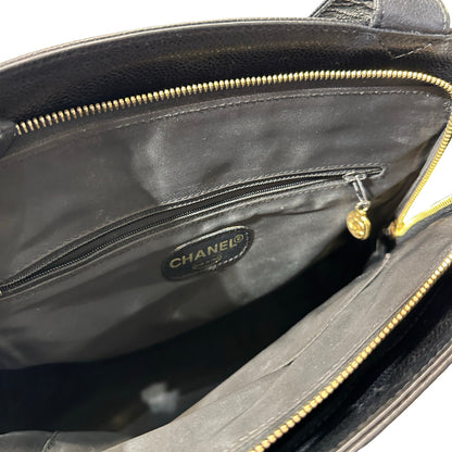 Used CHANEL Caviar Leather Vintage Shoulder Shoulder Bag GHW Black