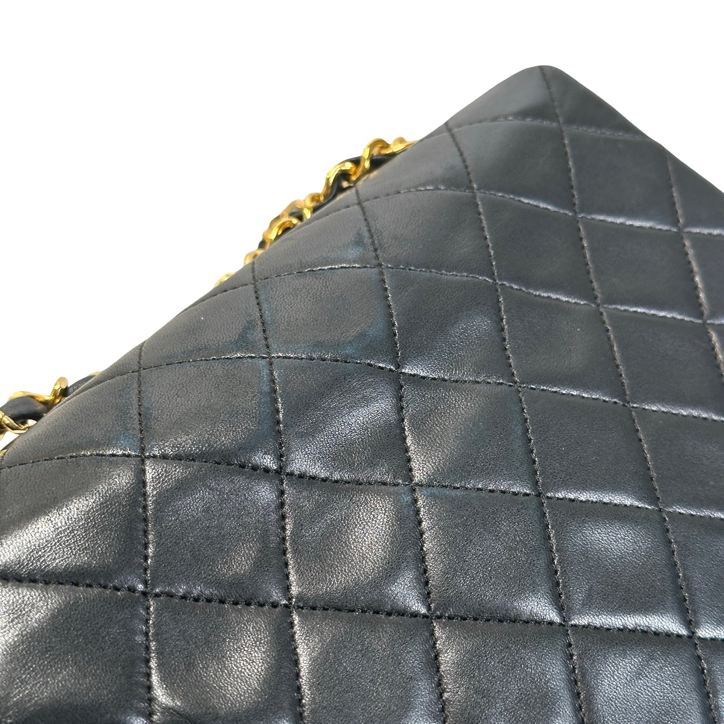 Used CHANEL Quilted Lambskin Mini Square Flap Chain Shoulder Bag Black Gold