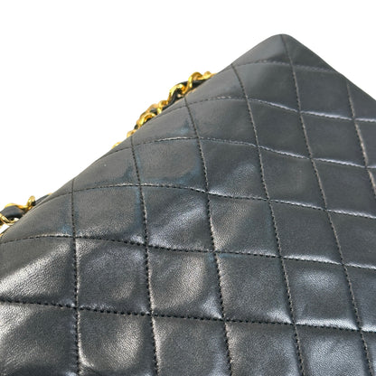 Used CHANEL Quilted Lambskin Mini Square Flap Chain Shoulder Bag Black Gold