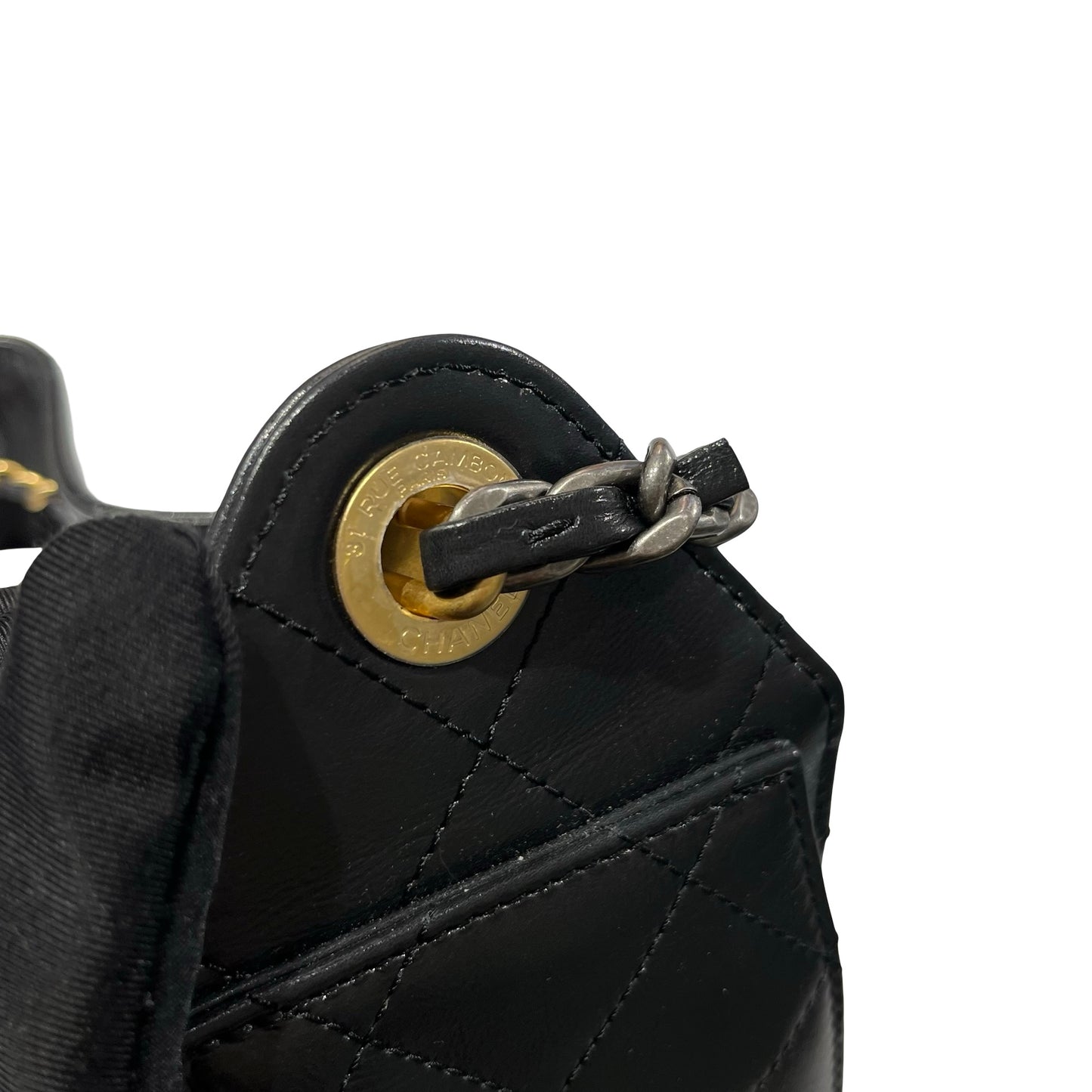 Used CHANEL Calfskin Leather Mini 25 Shoulder Bag Black GHW