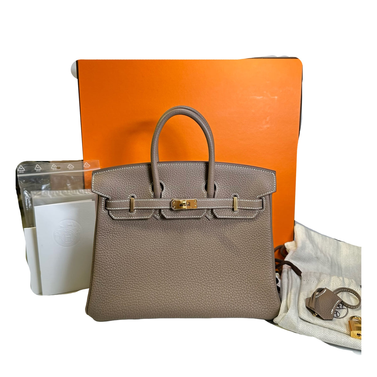 Used HERMES Togo Birkin 25 Handbag Etoupe Gold
