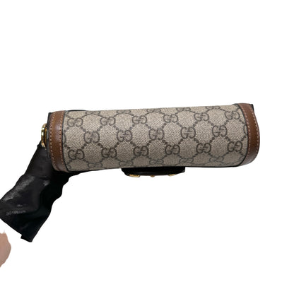 Used GUCCI GG CANVAS PVC Horsebit 1955 mini shoulder Shoulder Bag Brown GHW