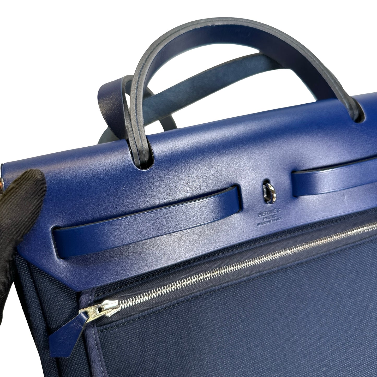 Used HERMES Canvas Leather Herbag 31 Handbag Navy PHW