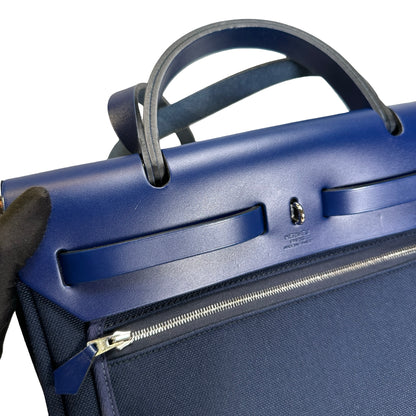 Used HERMES Canvas Leather Herbag 31 Handbag Navy PHW