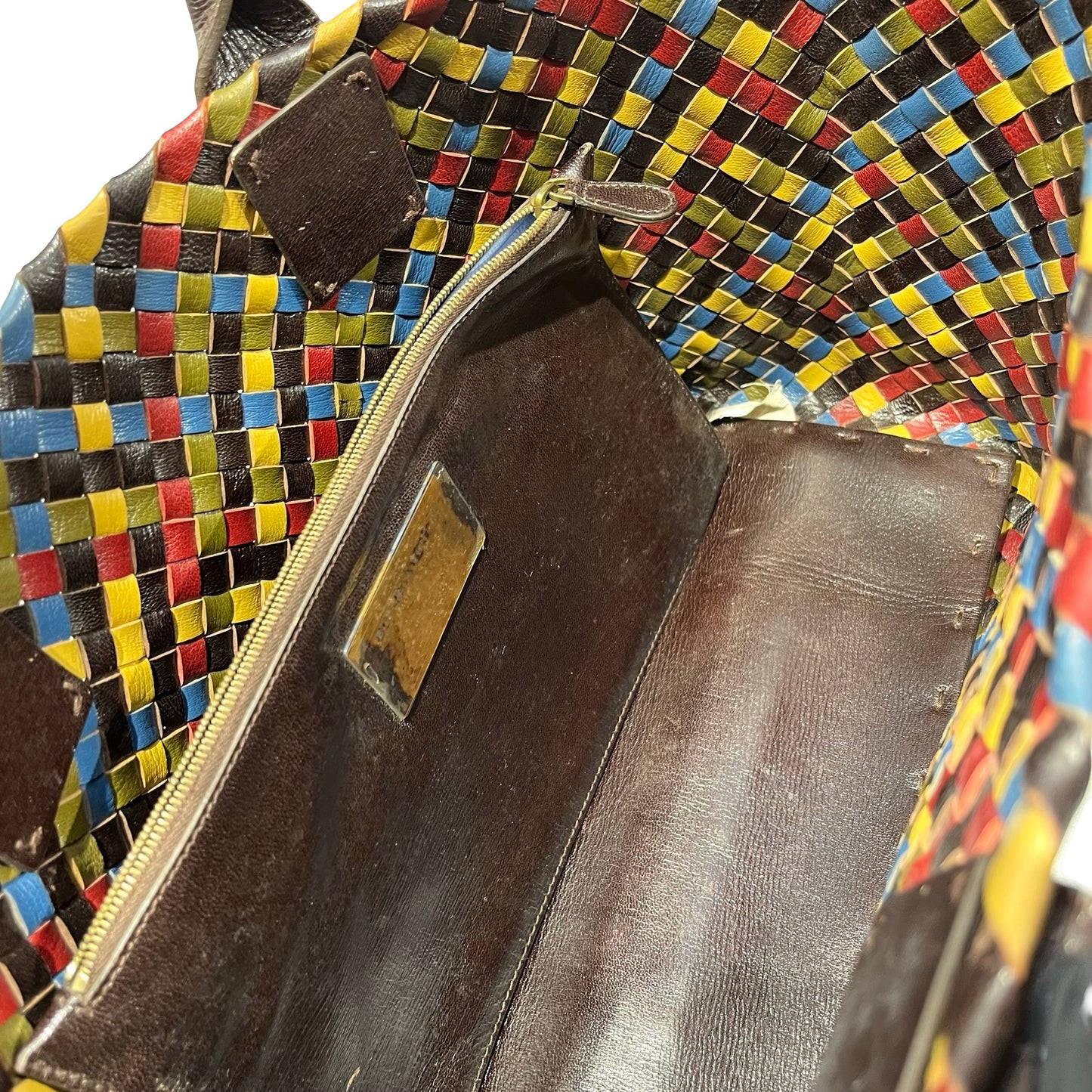 Used Bottega Veneta Calfskin Leather Handbag Multicolor GHW