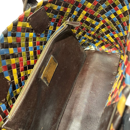 Used Bottega Veneta Calfskin Leather Handbag Multicolor GHW