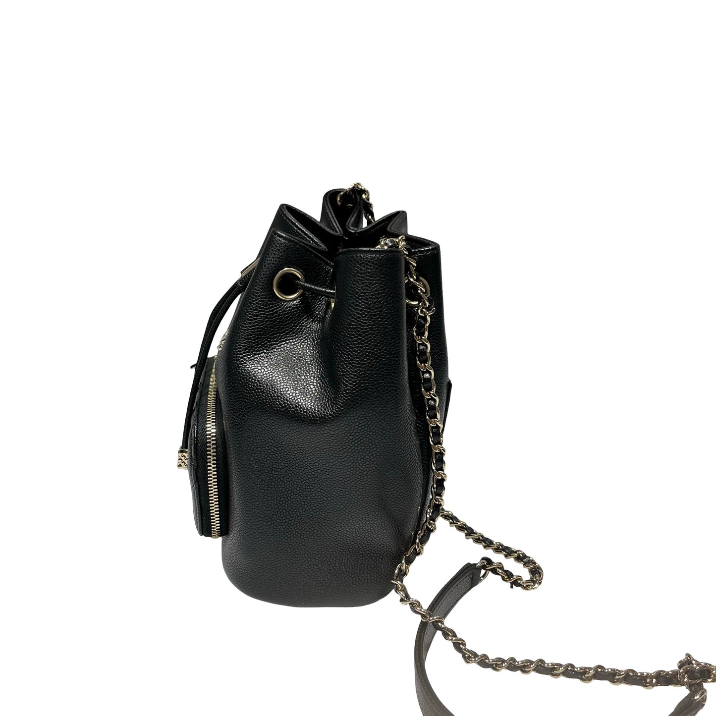 Used CHANEL Calfskin Leather Cross Body Bag Black GHW