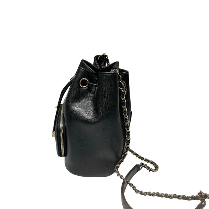 Used CHANEL Calfskin Leather Cross Body Bag Black GHW