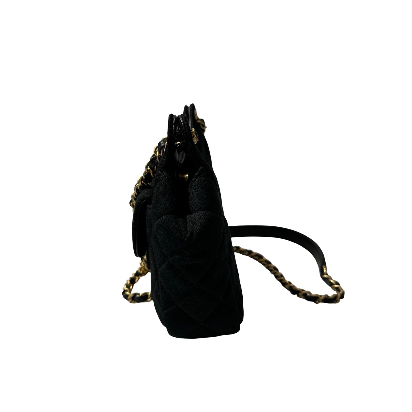 Used CHANEL Wool 23C hobo small wool jersey Shoulder Bag Black GHW