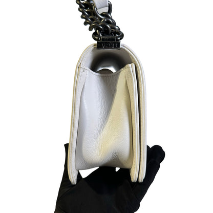 Used CHANEL Quilted Calfskin Boy Chain Shoulder Bag White