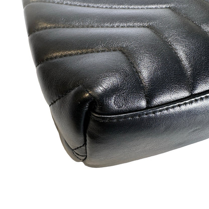 Used YVES SAINT LAURENT Lambskin Loulou Shoulder Bag Black GHW