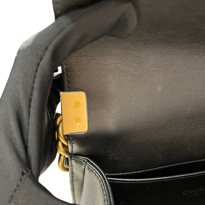 Used CHANEL Calfskin Leather Boy 20cm Shoulder Bag Black GHW