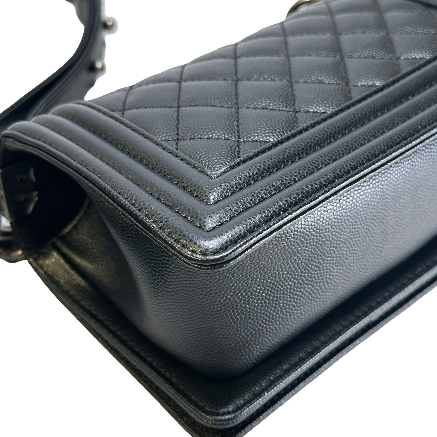 Used CHANEL Quilted Caviar Boy Chain Shoulder Bag Black