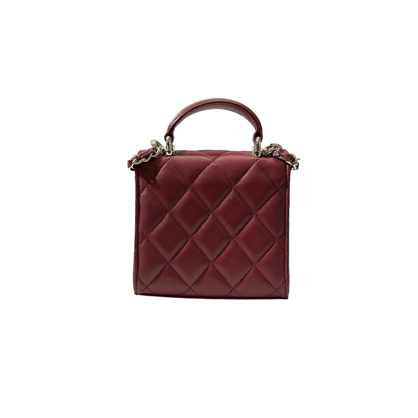 Used CHANEL Lambskin Leather Mini Handle Mini Bag GHW Red