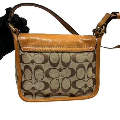 Used COACH Signature Canvas Leather Signature Canvas Flap Bag Crossbody Bag Brown Beige