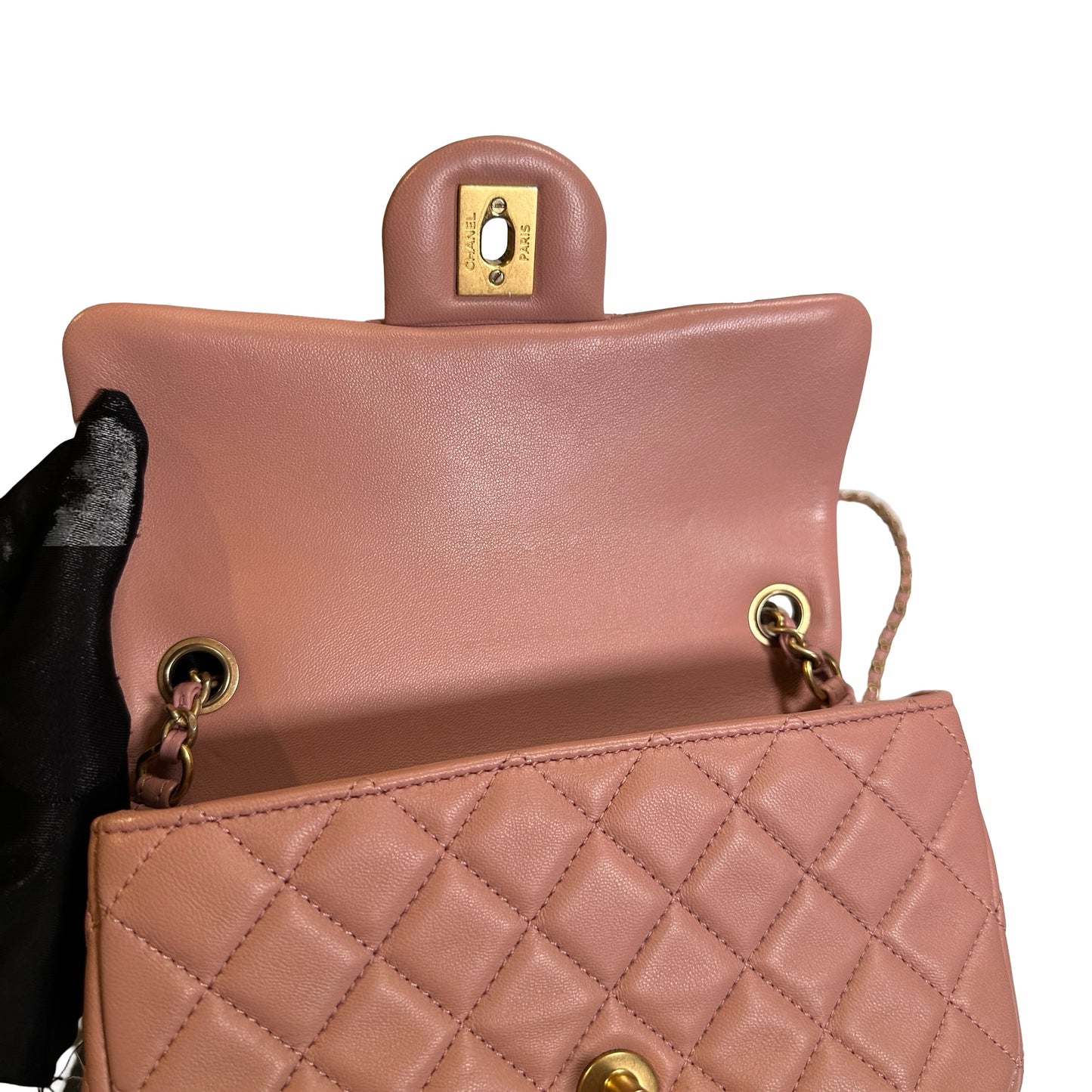 Used CHANEL Diamond Quilted Lambskin Mini Rectangular Flap Chain Shoulder Bag Pink