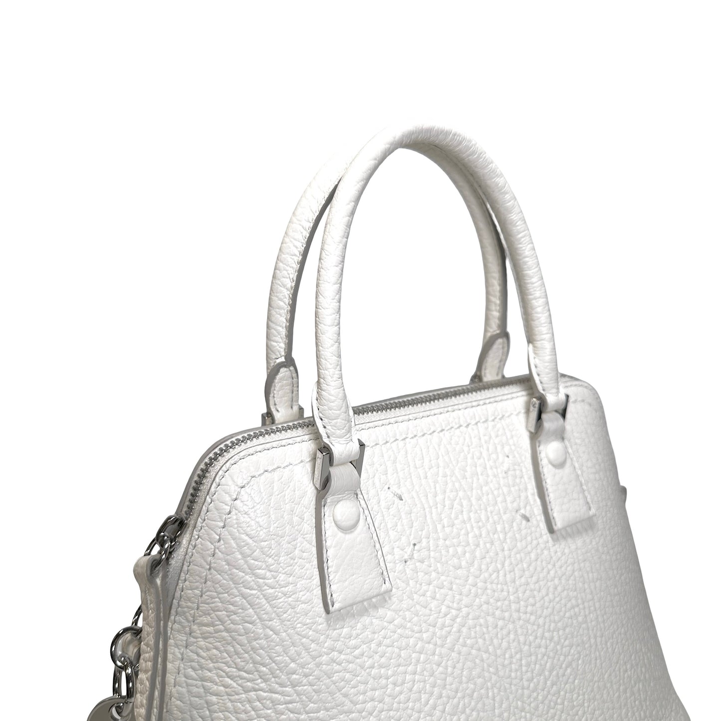 Used MAISON MARGIELA Textured Leather 5AC Classique Mini Bag Handbag White PHW