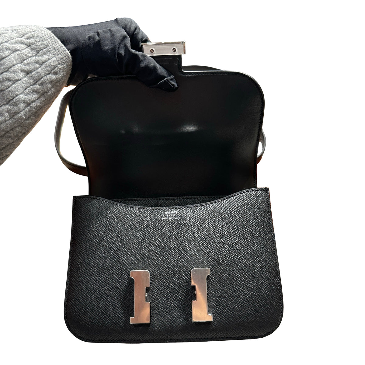 Brand New HERMES Epsom Felt Constance Crossbody Bag Black White