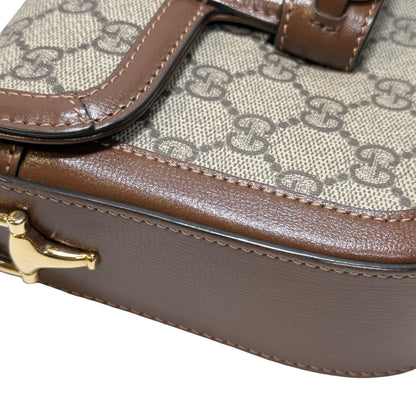 Used GUCCI GG CANVAS PVC Horsebit 1955 mini shoulder Shoulder Bag Brown GHW