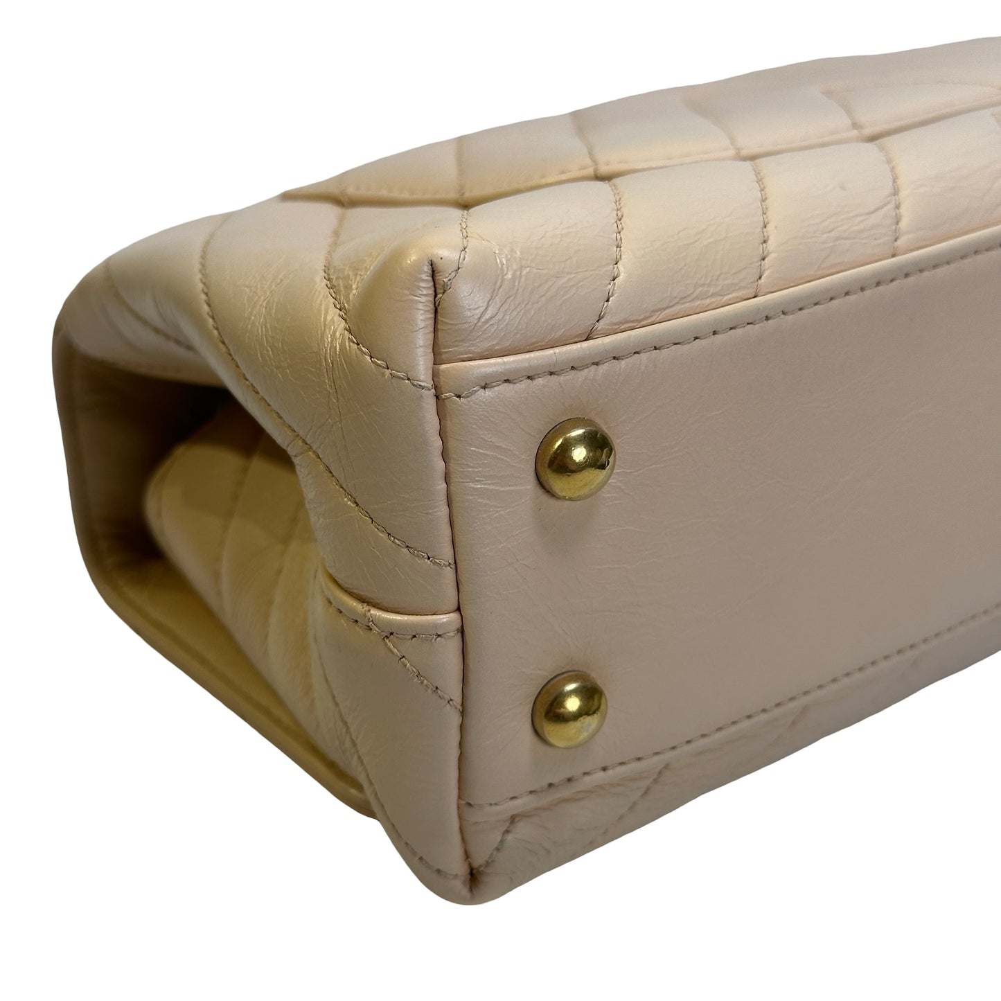 Used CHANEL Chevron Coco Handle Handbag Beige GHW