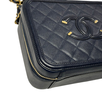 Used CHANEL Calfskin Leather Chanel Vanity Case Vanity Case Navy GHW