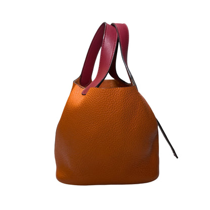 Used HERMES Picotin Handbag Orange Red PHW
