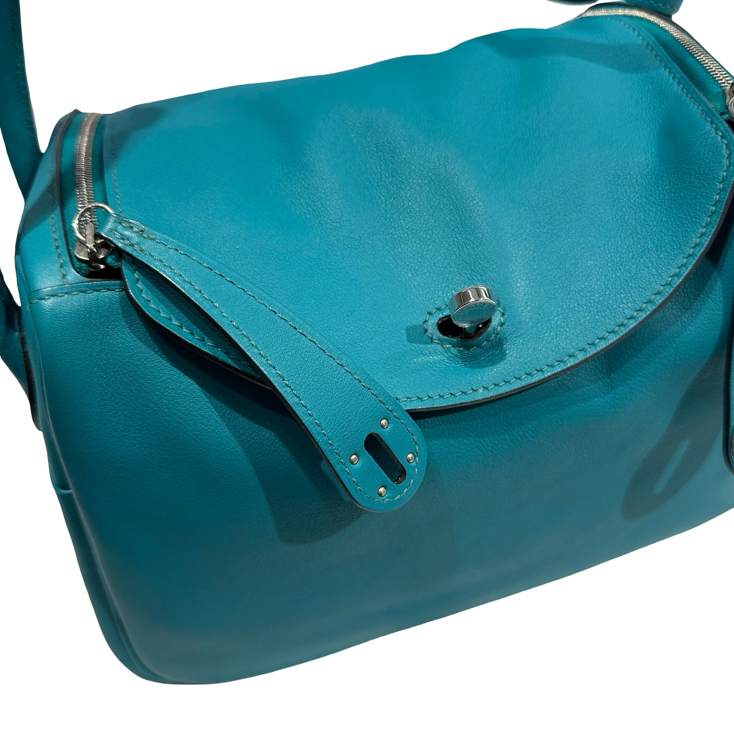 Used HERMES Swift Lindy Handbag Green PHW