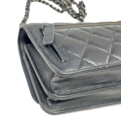 Used CHANEL Calfskin Leather MINI WOC Cross Body Bag Black