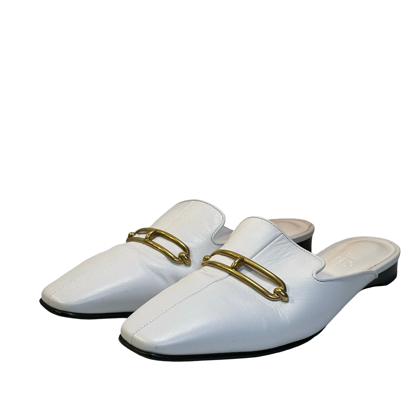 Used HERMES Leather Mules Shoes White Gold